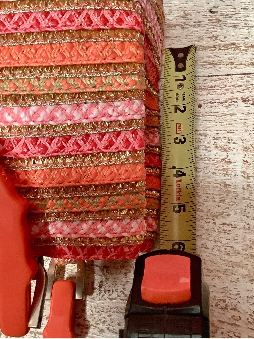 Eric Javits LEILA Coral Pink Striped Woven Satchel Crossbody Bamboo Handle Bag - Picture 10 of 16